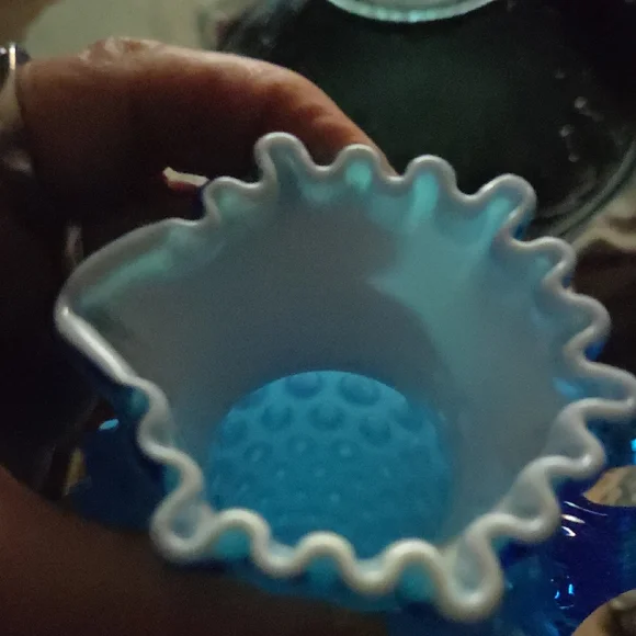 Blue Hobnail Glass Pitcher Fenton Opaque Blue Cased white milk glass Overlay - Picture 10 of 16